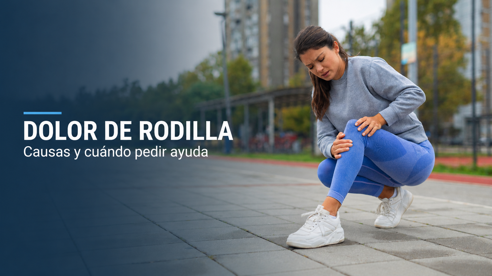 Mujer con dolor de rodilla mientras practica deporte